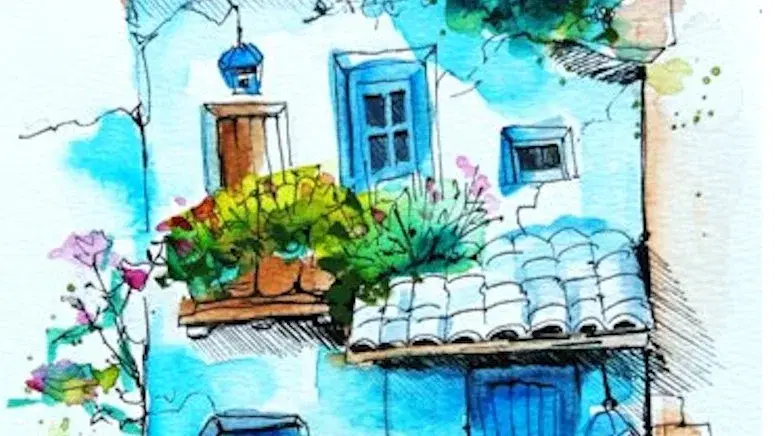 Urban Sketching with ink and watercolors in February art masterclass