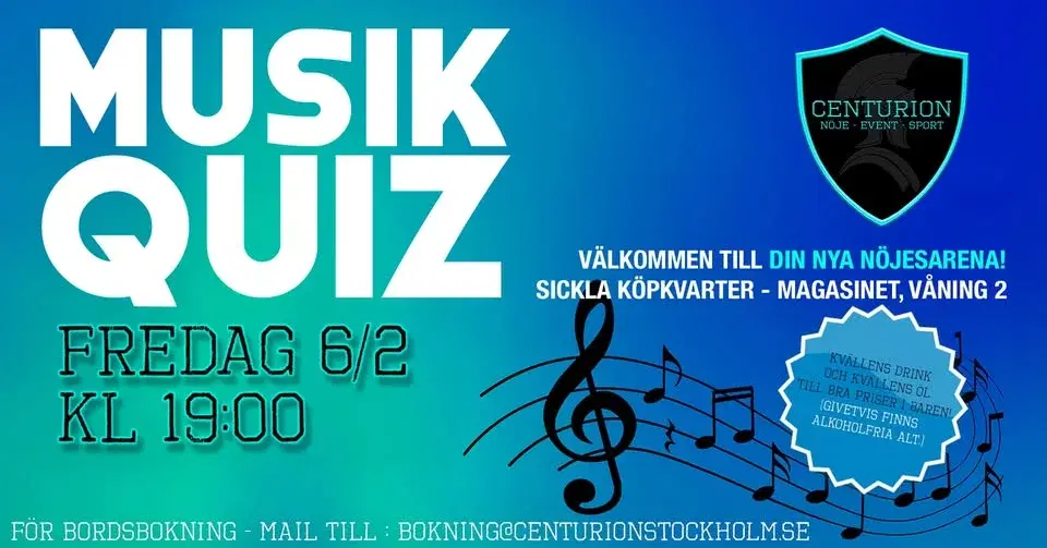 Musikquiz på Centurion i Sickla